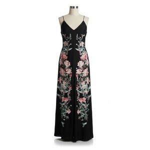 French Connection Black Hummingbird Floral Boho Maxi Dress Size 8